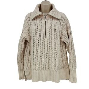 Aerie Sweater Women S Cream Chunky‎ Knit Cabincore Cozycore Fisherman Comfort